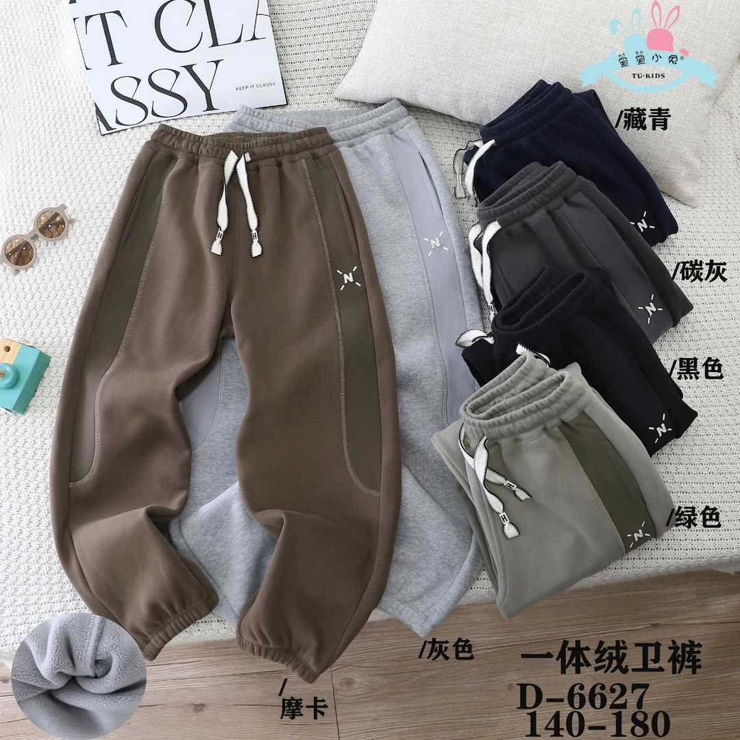 恩泽妈推荐男女童拼接刺绣N加绒休闲卫裤6627