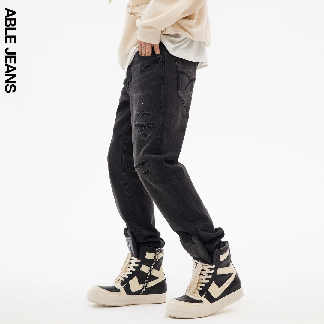 ABLE JEANS【大V裤】新款3D V牛仔裤宽松男破洞复古牛仔裤801374