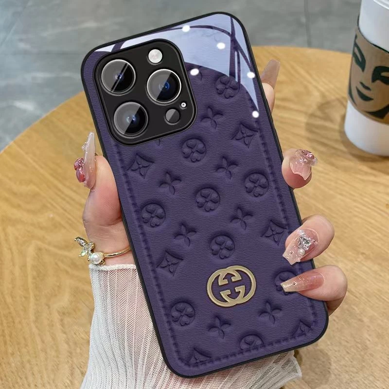 华为/苹果/vivo/oppo/小米紫色典雅印花玻璃潮网红女款情侣手机壳