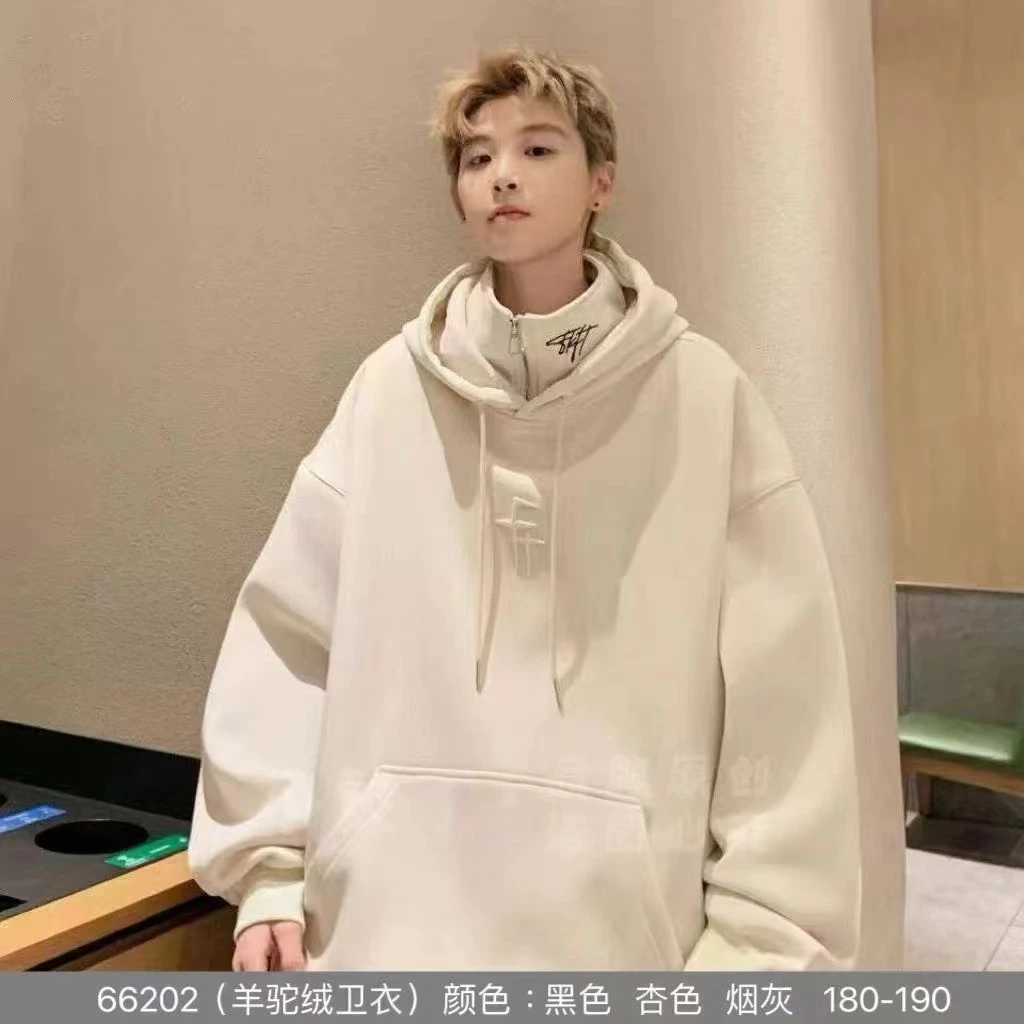 青少年大童加厚羊驼绒连帽拉链立领休闲卫衣（6202）