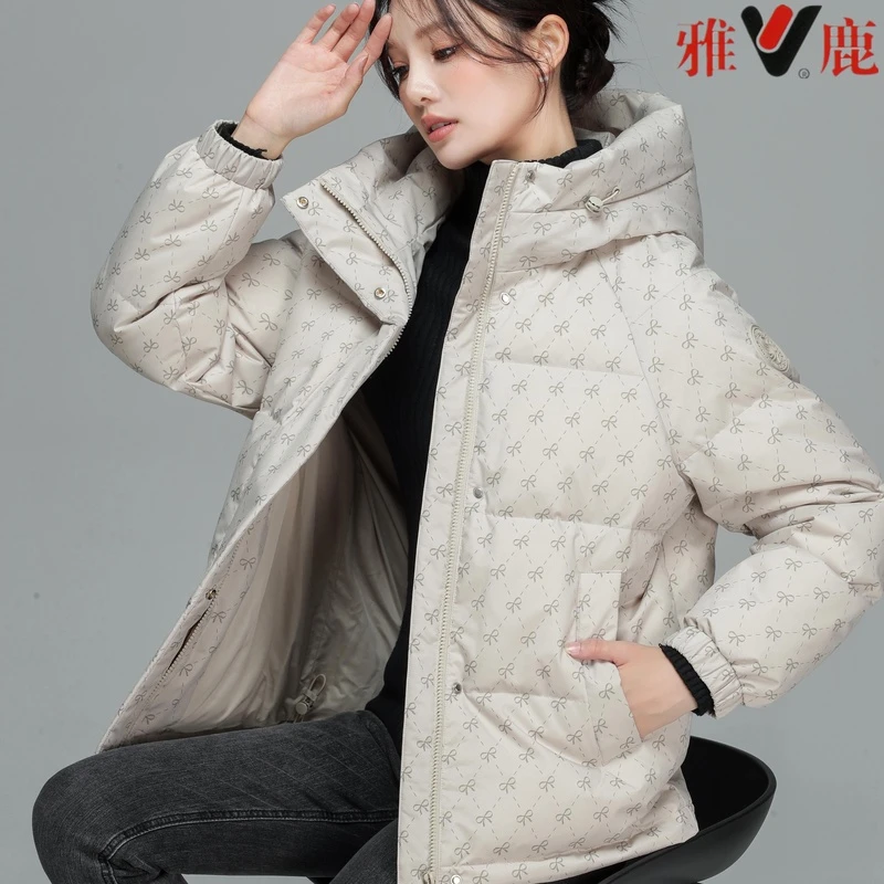 V/雅鹿YT501Z1871T新款连帽90%白鸭绒羽绒服宽松