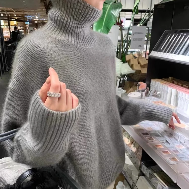 高领宽松慵懒风毛衣女加厚秋冬新款日系复古保暖百搭针织衫上衣潮