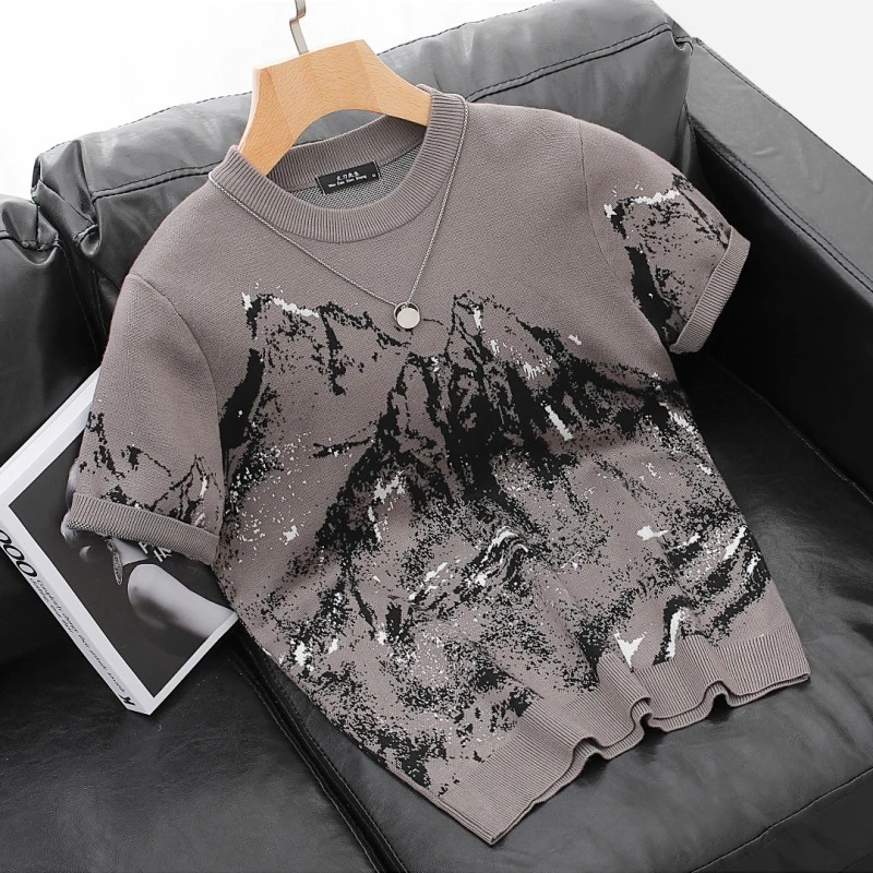 秋冬季短袖毛衣男生个性提花设计潮牌新款韩版时尚高档爆款针织衫
