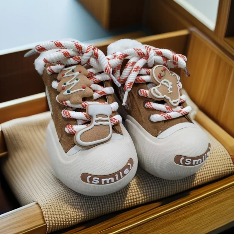 【XY 姜饼人】开口笑加绒丑萌大头鞋复古冬季百搭保暖羊毛