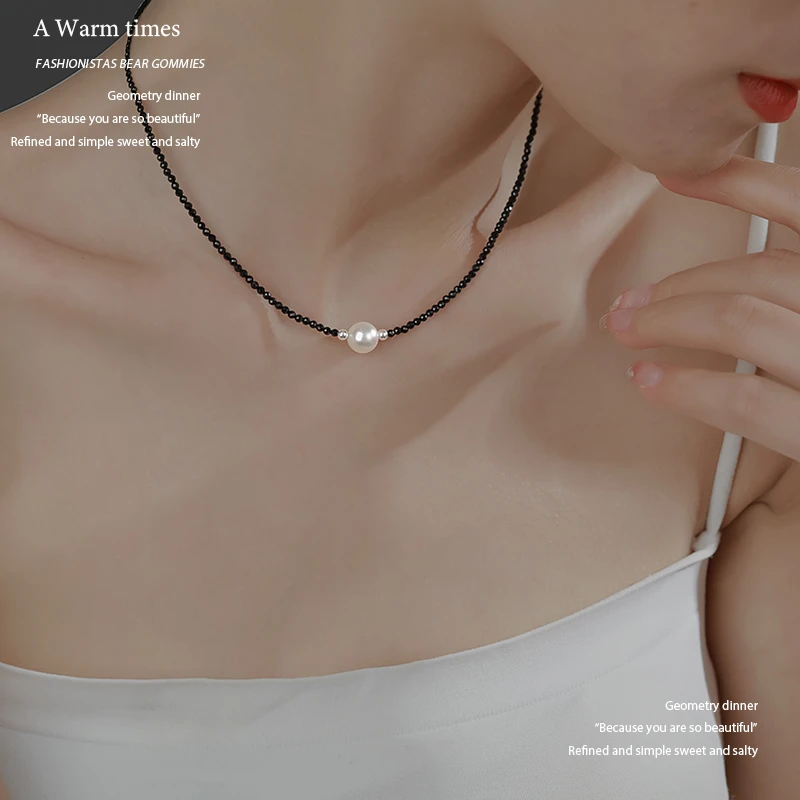 CUOOYINO/初影 坠链均925银 【黑色浪漫】时尚气质珠珠项链女锁骨链