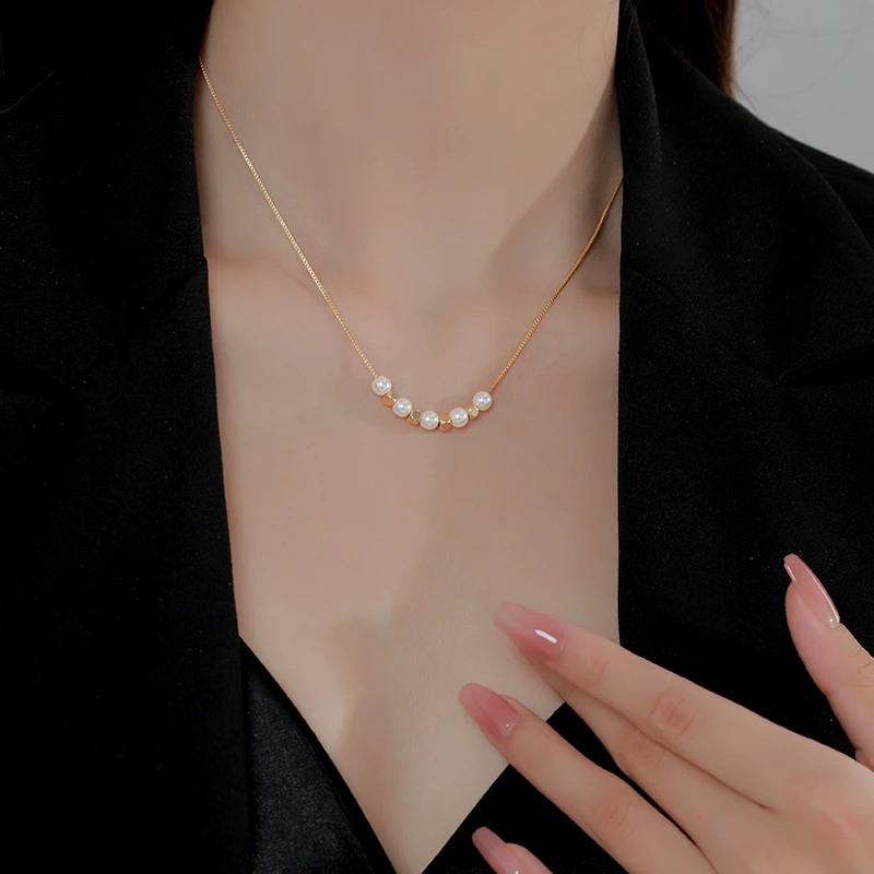 CUOOYINO/初影 铜合金项链 【清晨】法式珠珠项链女时尚轻奢锁骨链