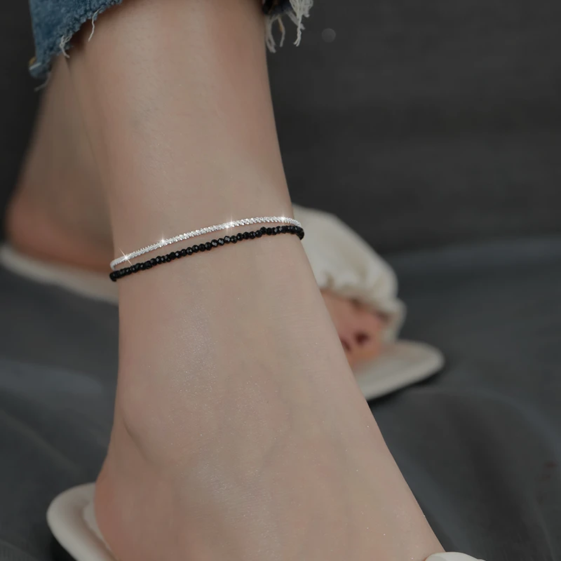 CUOOYINO/初影 925银脚链 【双层满天星】时尚气质脚链女百搭足链