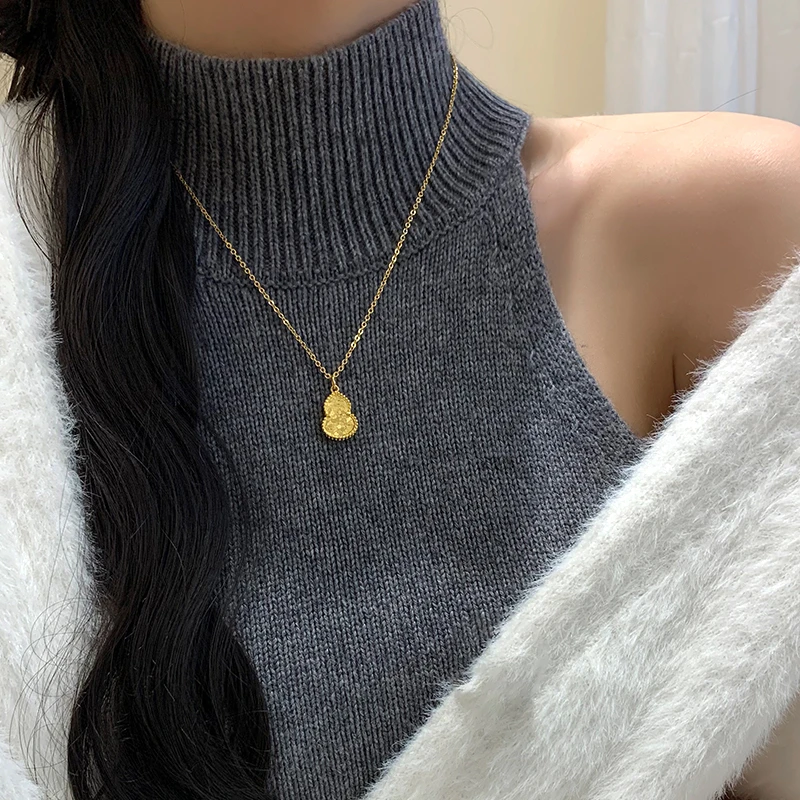 CUOOYINO/初影 铜合金项链 【碎冰冰葫芦】金色古法项链时尚锁骨链