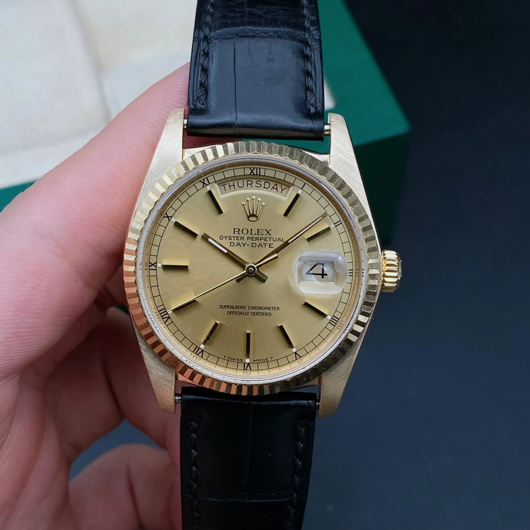 99新 Rolex/劳力士 星期日历18038/自动机械/表径36/18k黄金