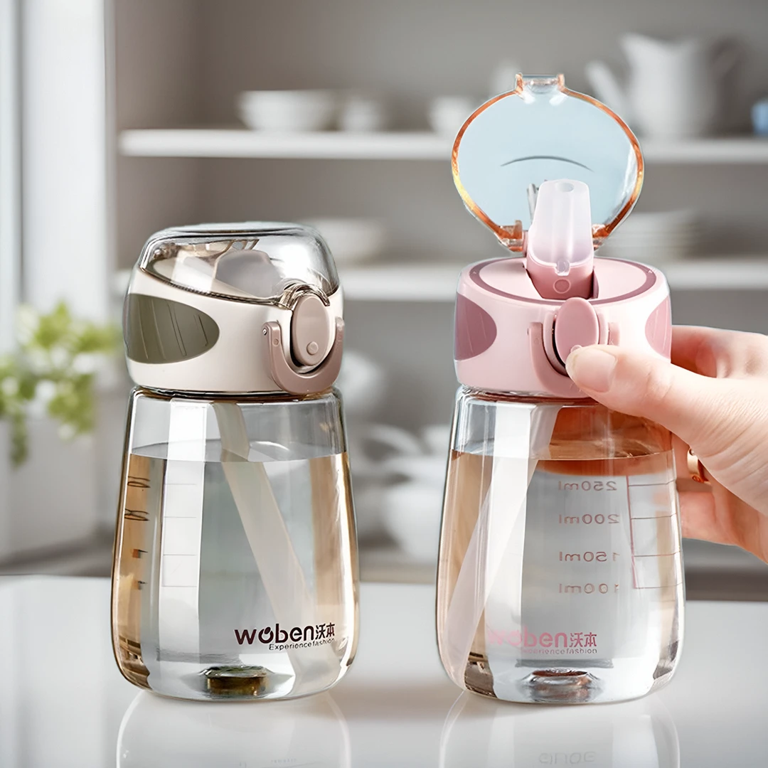 网红大肚水杯彈跳盖吸管杯带提手刻度成人孕妇学生运动塑料随手杯