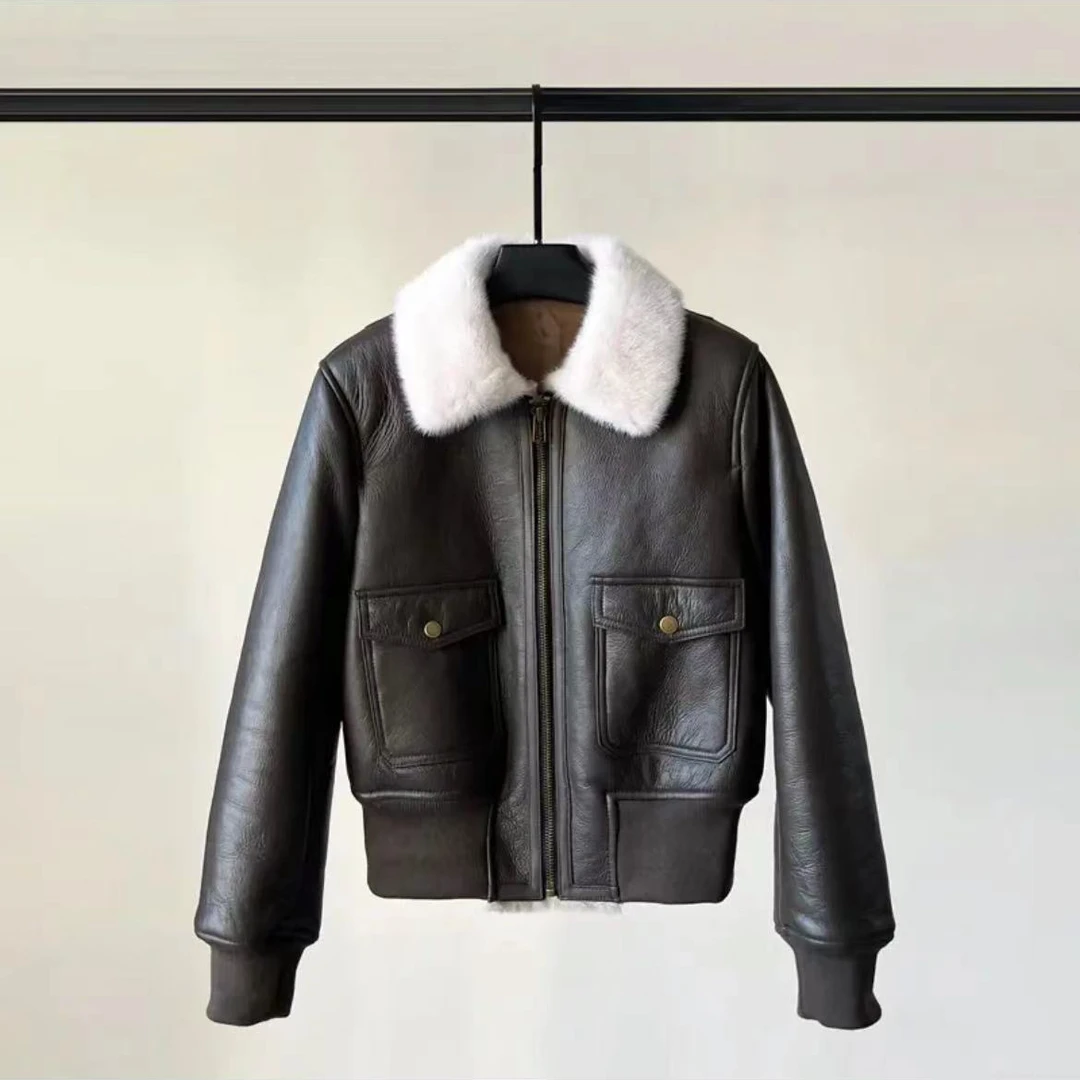 外套皮衣时尚【6607】加绒加厚秋冬冬季皮毛一体