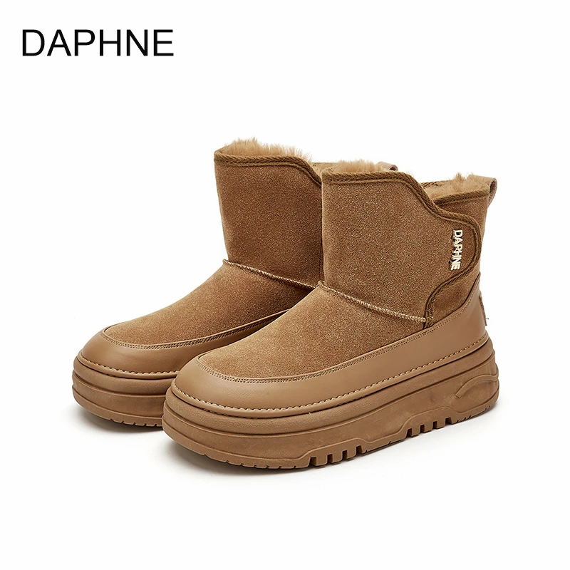 达芙妮高帮雪地靴女2024冬季新款保暖靴厚底防滑增高休闲百搭女鞋