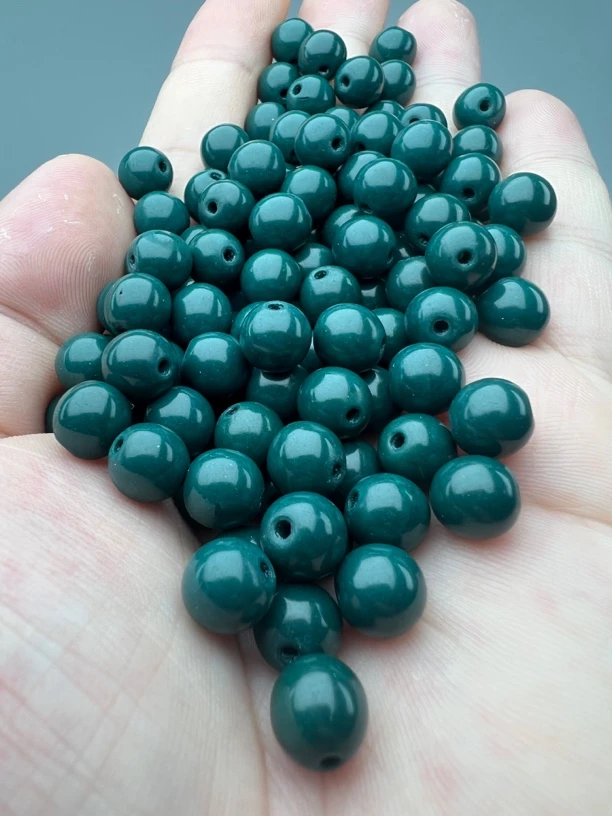 【人工处理】高瓷秦古绿松8mm单珠一对发2颗