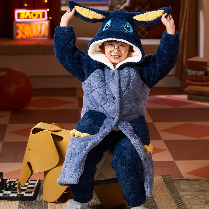 男童睡衣冬季加绒加厚款儿童三层夹棉法兰绒宝宝睡袍珊瑚绒家居服