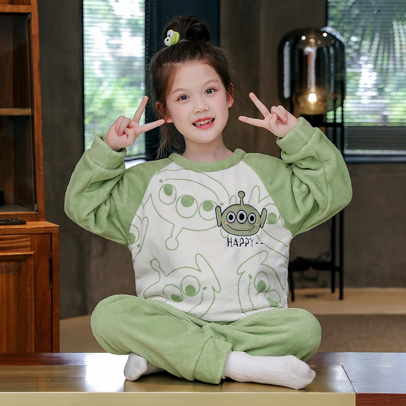 儿童冬季睡衣珊瑚绒秋冬薄款男童女童小孩宝宝法兰绒家居服中大童