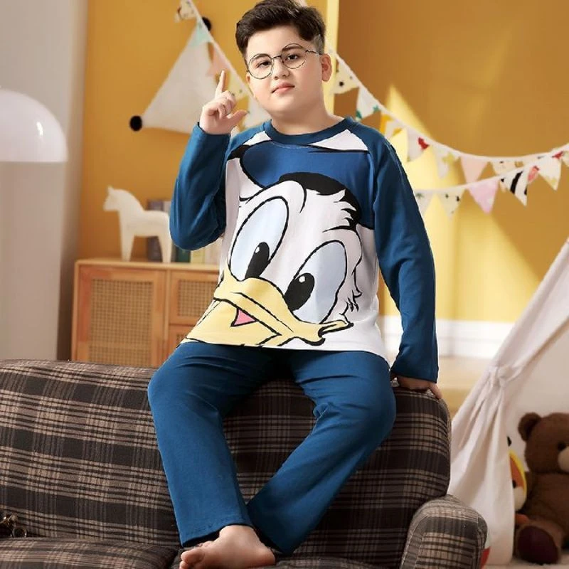 胖童加肥加大码儿童睡衣男孩宽松春秋款大童100%套装秋衣秋冬全棉