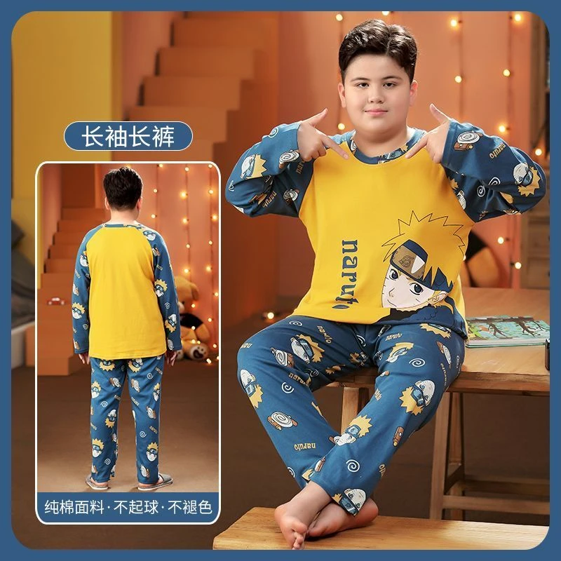 胖童家居服春秋季宽松加肥加大码大童儿童男孩男童纯棉长袖薄款夏