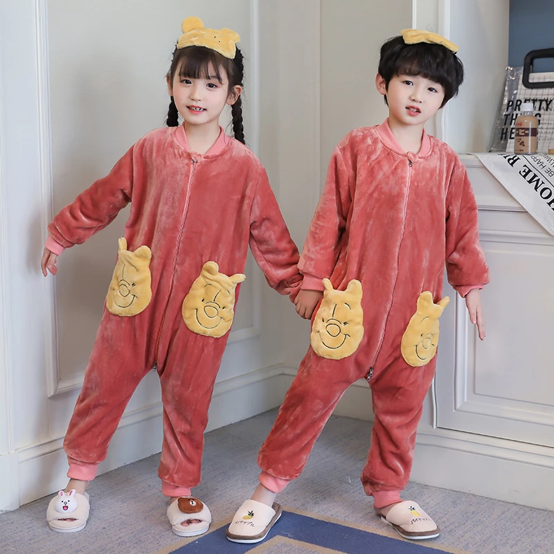 儿童睡袋连体宝宝防踢被睡衣冬季珊瑚绒秋冬款男女童家居服保暖衣