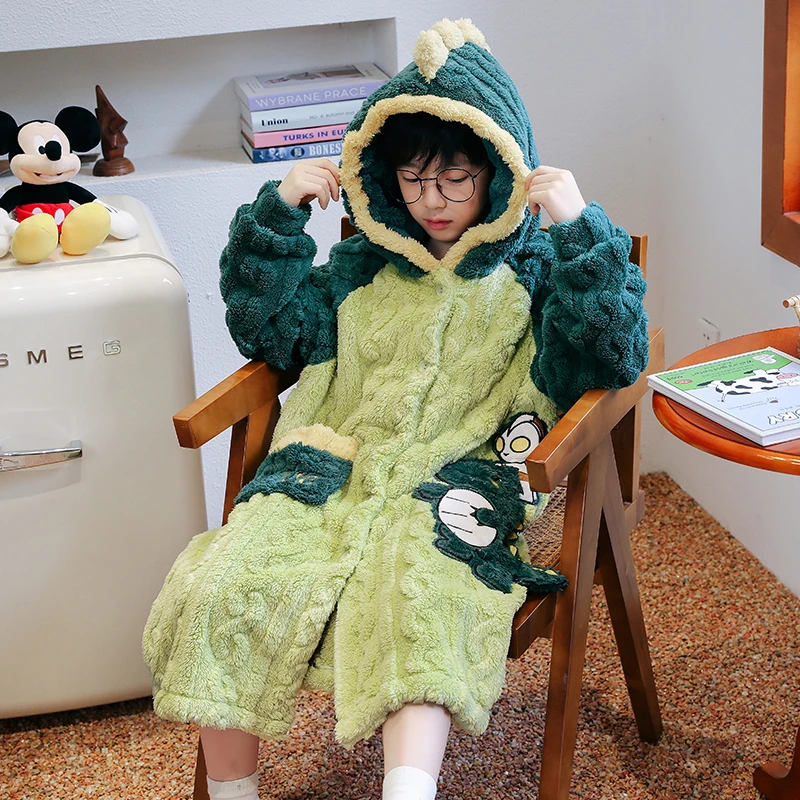 秋冬季儿童睡袍珊瑚绒大童睡衣吸水速干宝宝加厚浴袍男女童家居服