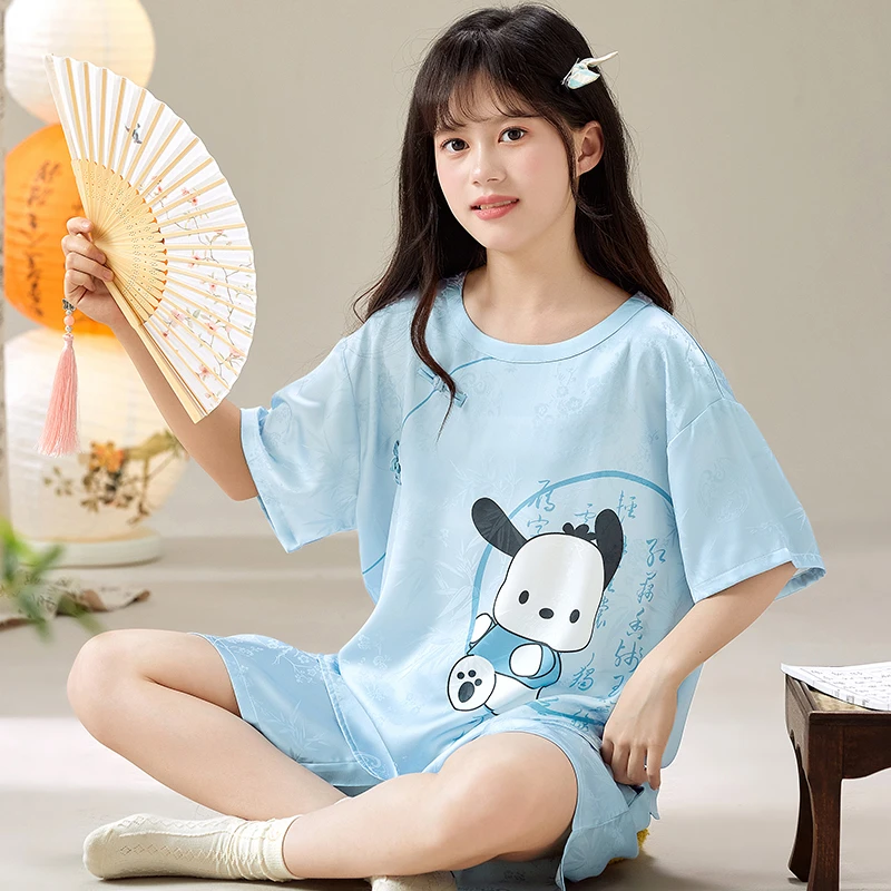 儿童睡衣女童夏季冰丝短袖薄款女孩中大童可爱女生洋气公主家居服