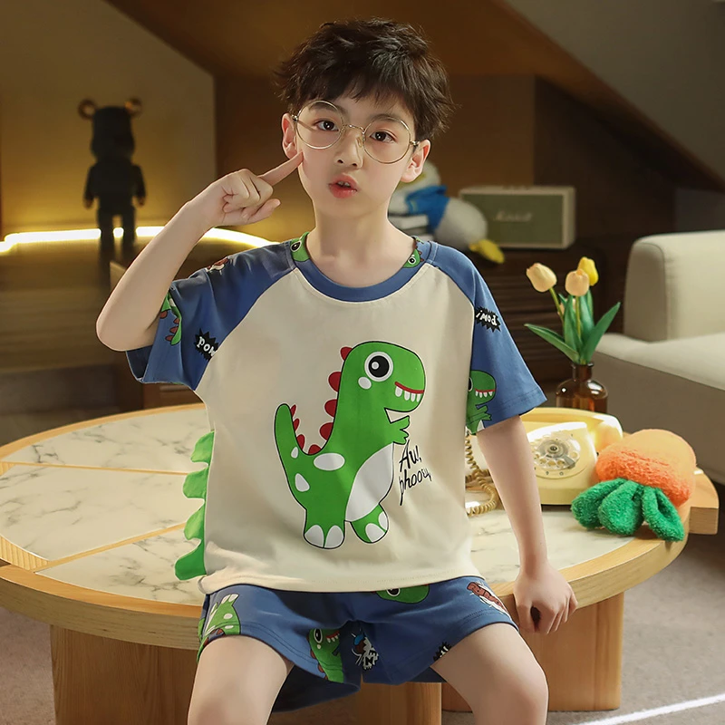 儿童睡衣莫代尔薄款夏季短袖男童夏天男孩中大童卡通青少年家居服