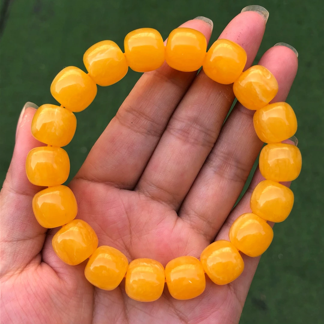 精品天然的焦皮蜜蜡料满蜡橘色同料手串13光珠精美时尚满色