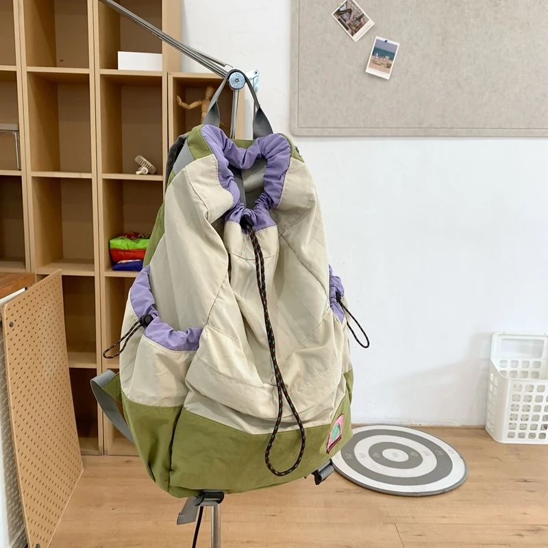 2024新款轻便双肩背包女百搭休闲大学生书包ins时尚韩版撞色背包