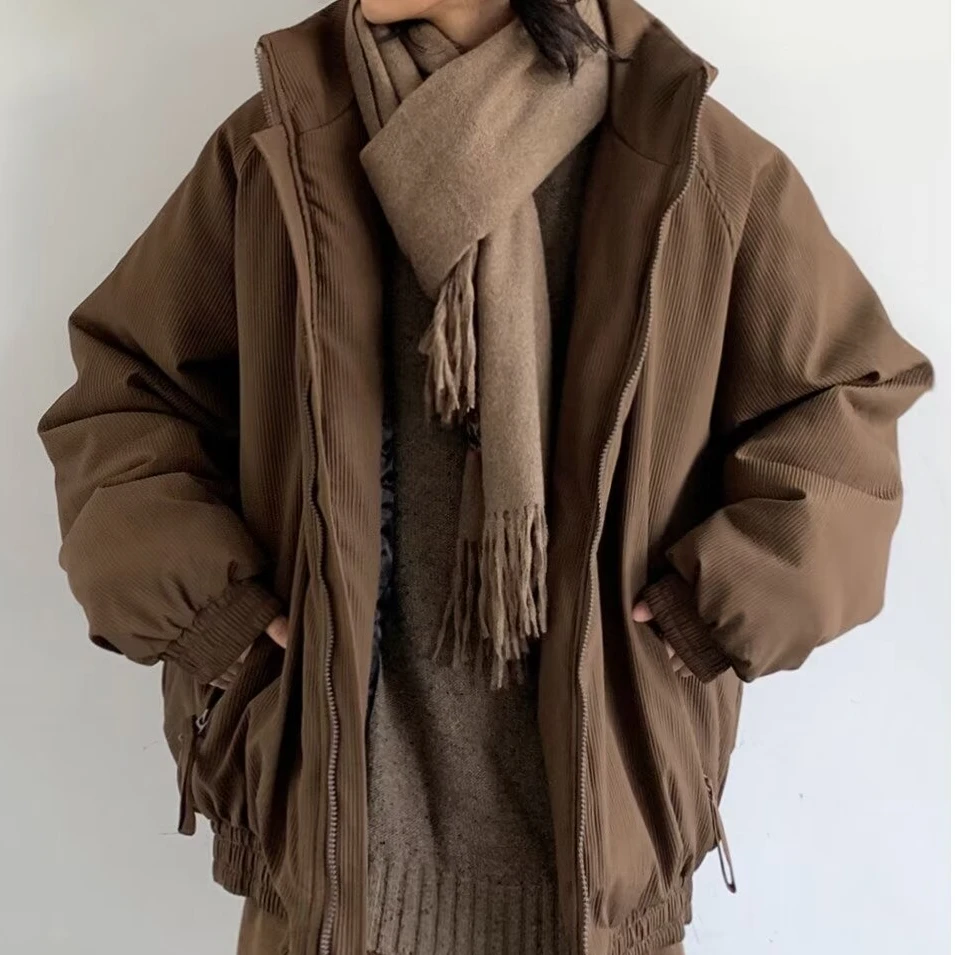 冬季日系复古纯色棉服男女百搭中性宽松慵懒风美拉德潮牌保暖外套