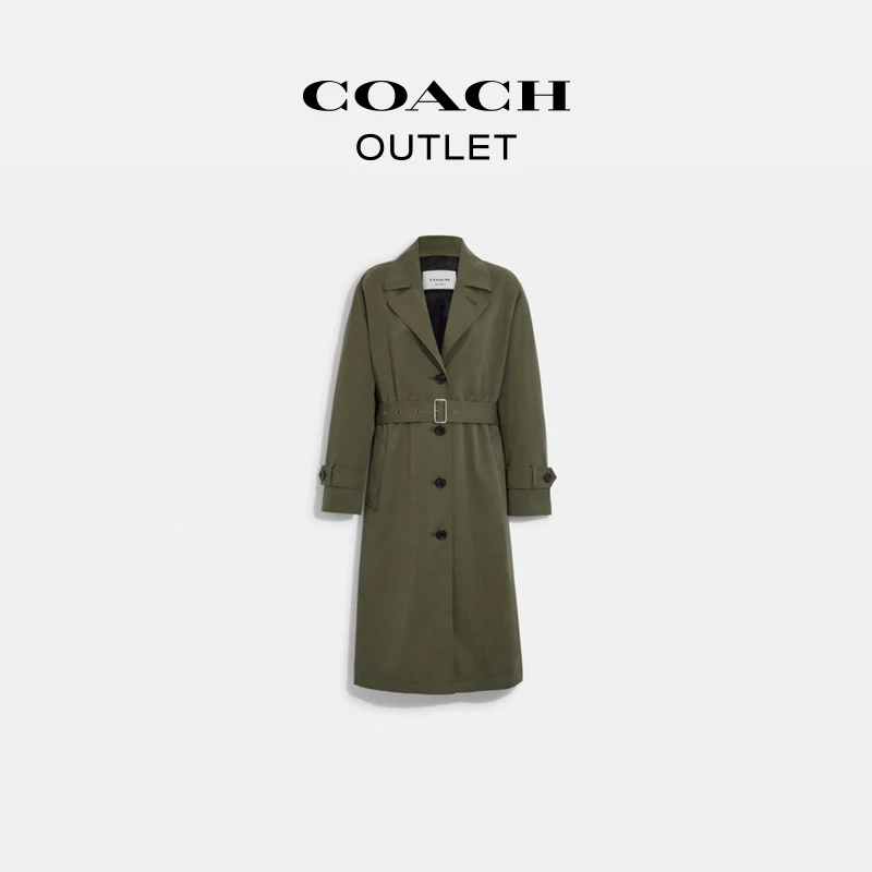 COACH/蔻驰奥莱 女士时尚休闲长风衣经典简约长袖修身上衣外套女