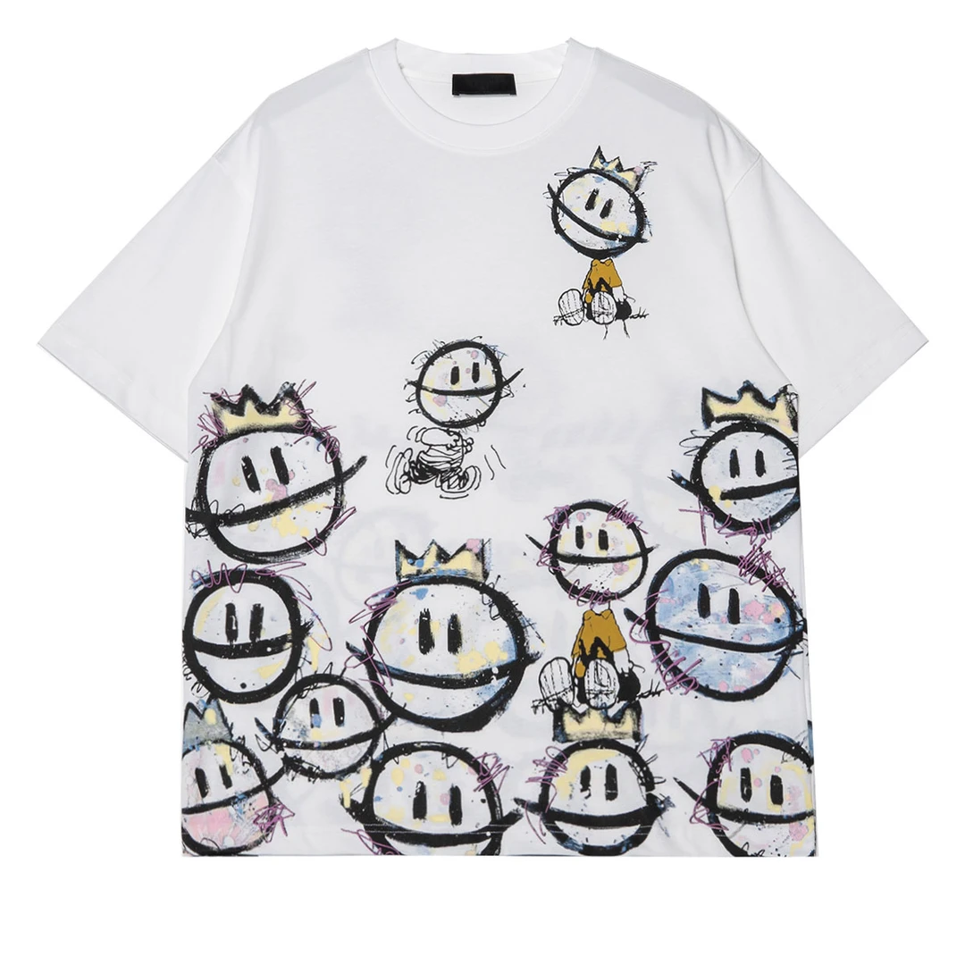 AFT209趣味笑脸印花时尚情侣夏季宽松潮流圆领上衣卡通百搭ins潮