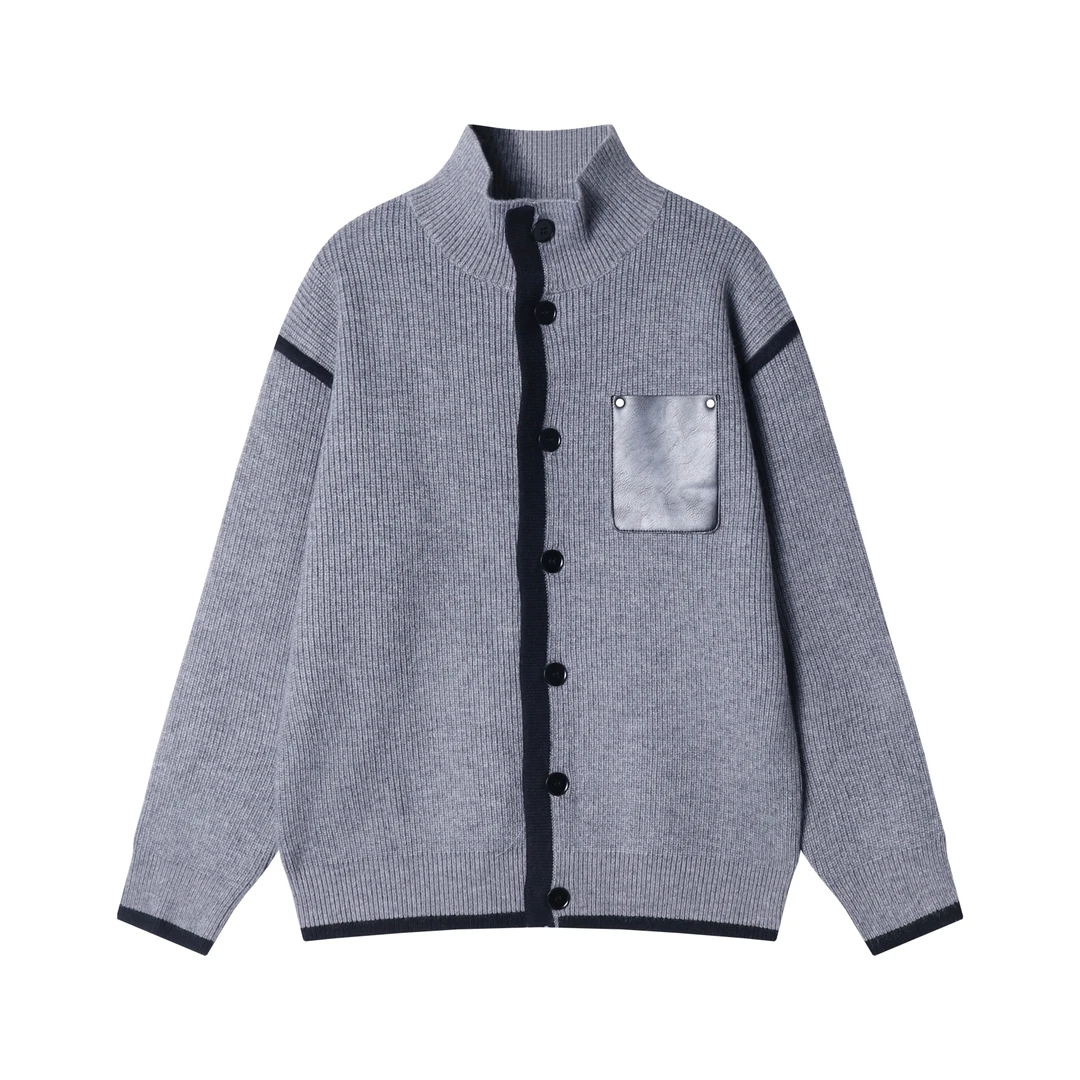 秋冬季新款时尚个性韩版撞色纽扣开衫针织毛衣简约宽松百搭上衣