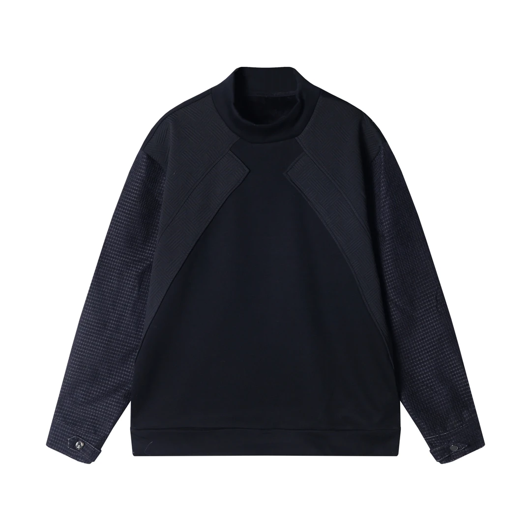 秋冬季新款时尚个性韩版撞色拼接设计立领套头卫衣简约百搭高级感