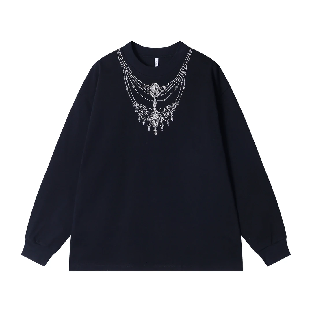 秋冬新款日系风格小众设计感圆领套头长袖项链百搭宽松卫衣