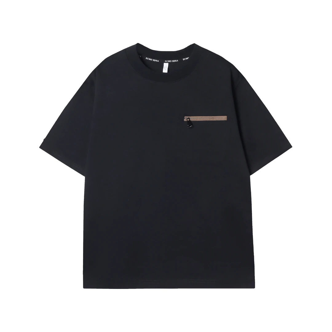 T774-CY夏季新款排扣拉链口袋男女上衣潮流休闲短袖复古宽松T恤