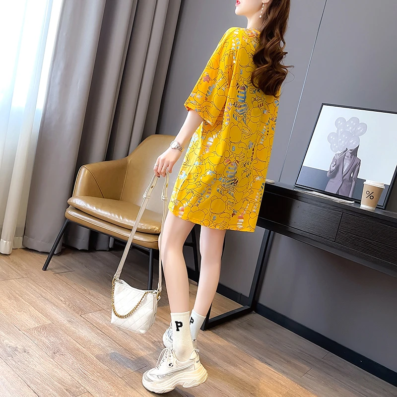 中长款t恤裙2024新款夏季设计感小众韩版宽松休闲小个子大码短袖