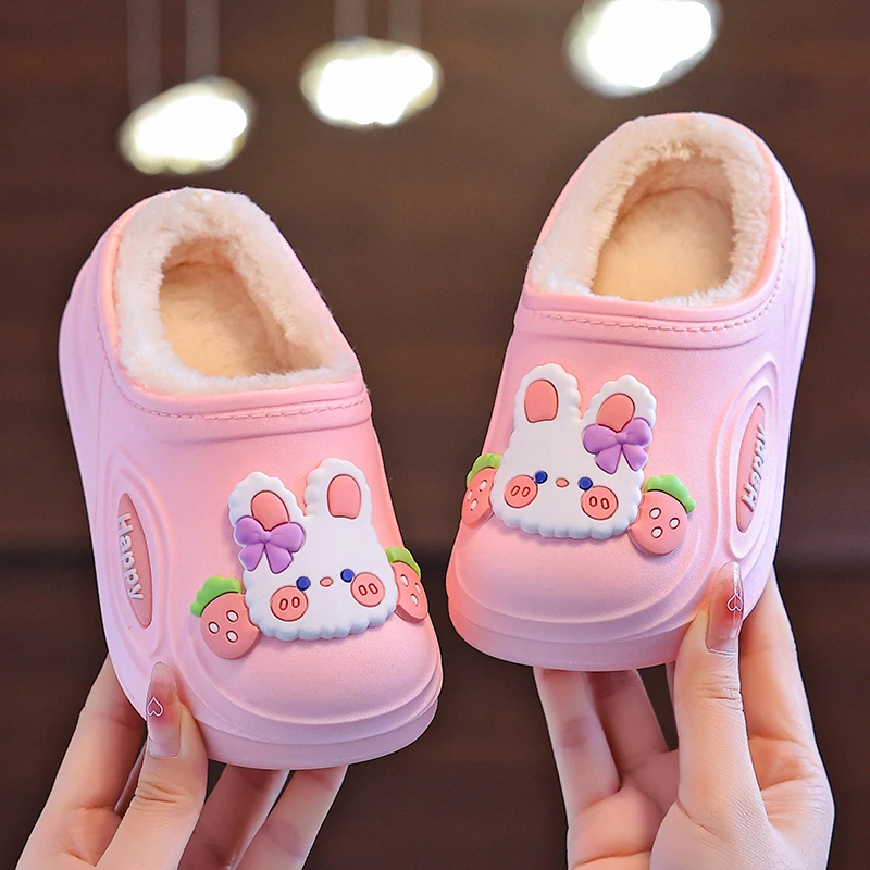 网红儿童兔子棉拖鞋冬季室内毛绒保暖防滑可爱女童包跟防水宝宝
