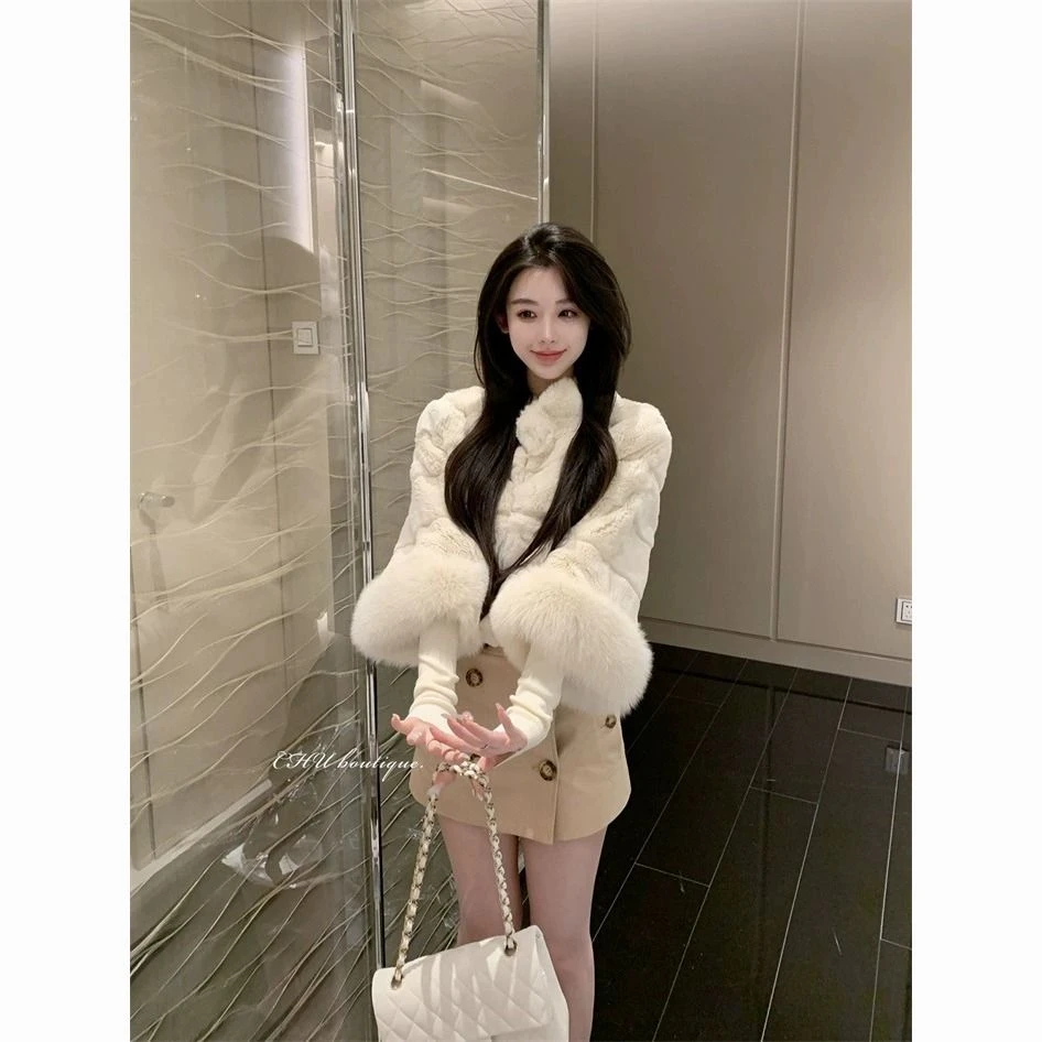 小个子秋冬季显瘦气质短款长袖毛毛绒环保加厚毛毛绒外套女士上衣