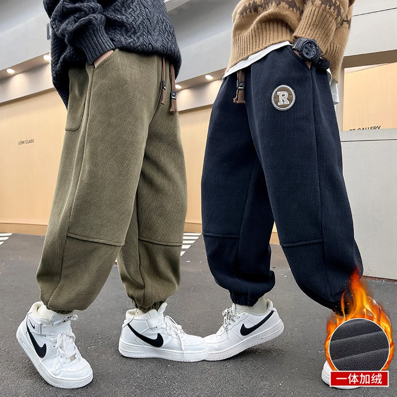 男童加绒裤子冬季加厚一体绒运动裤秋冬款2025新款大儿童冬装卫裤