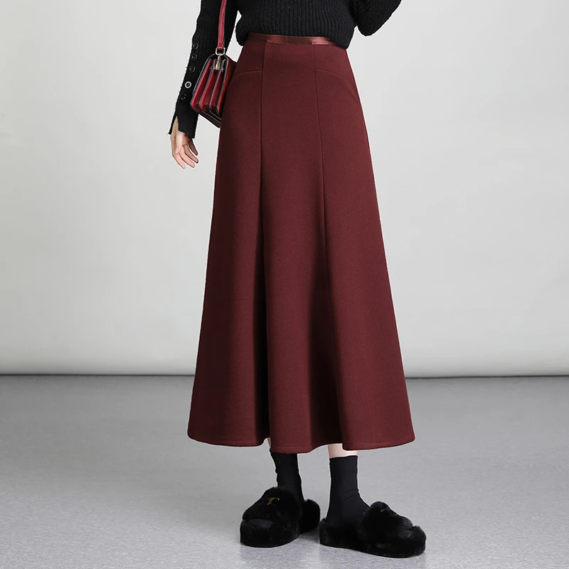 高档羊 毛呢半身裙女秋冬加厚长裙2024年新款高腰显瘦垂感大摆裙