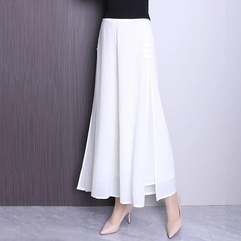 雪纺裙裤女夏季薄款白色阔腿裤2025年新款高腰宽松显瘦垂感九分裤