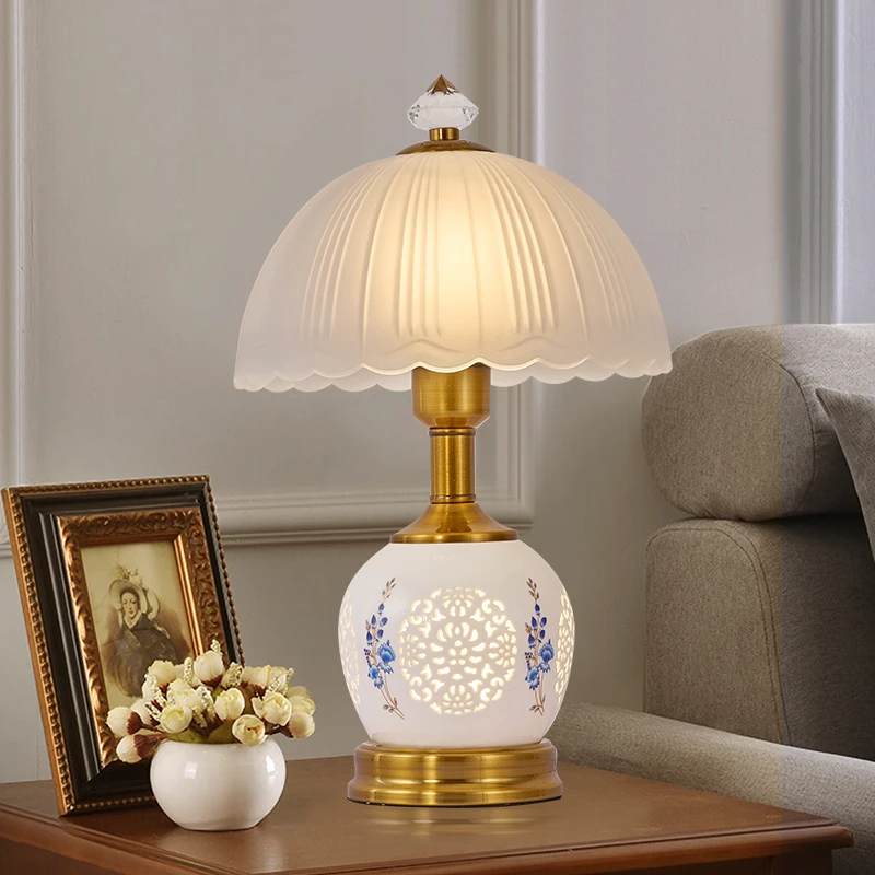 简约床头柜小夜灯美式创意陶瓷书房桌面台灯欧式家用复古客厅调光