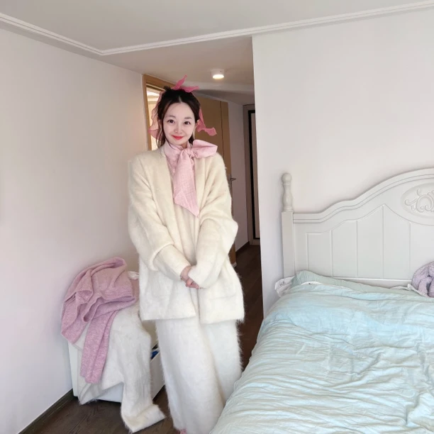 【花黑盆】超级羊驼毛高端套装毛衣开衫