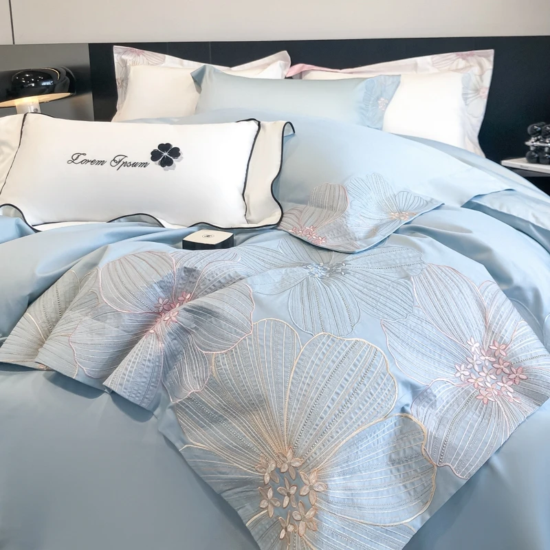 200支纯棉长绒棉轻奢四件套加厚全棉床单被罩刺绣被套18床上用品4