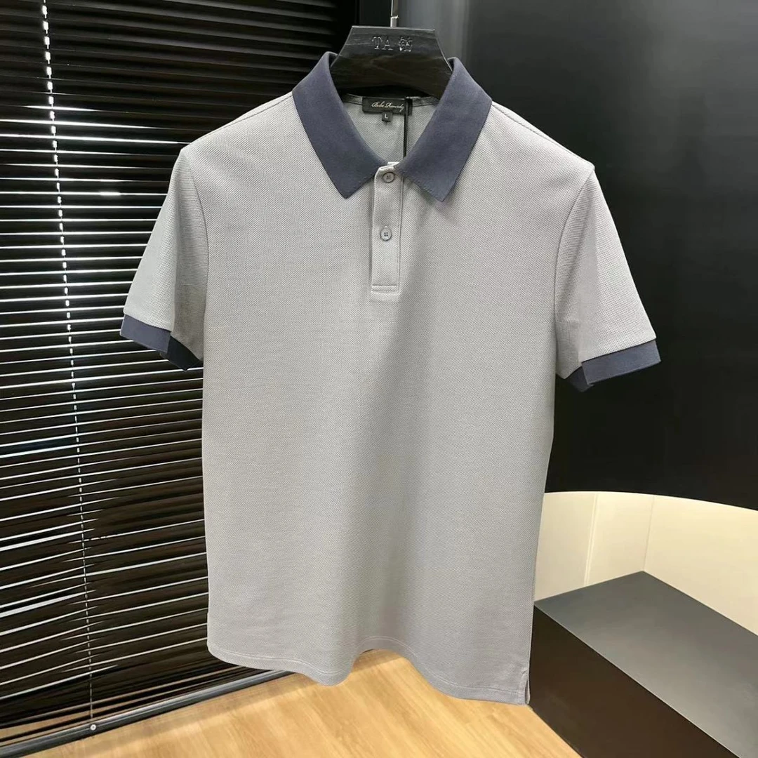 2025夏季新款男士商务休闲轻奢高品质简约撞色翻领polo衫潮流短袖