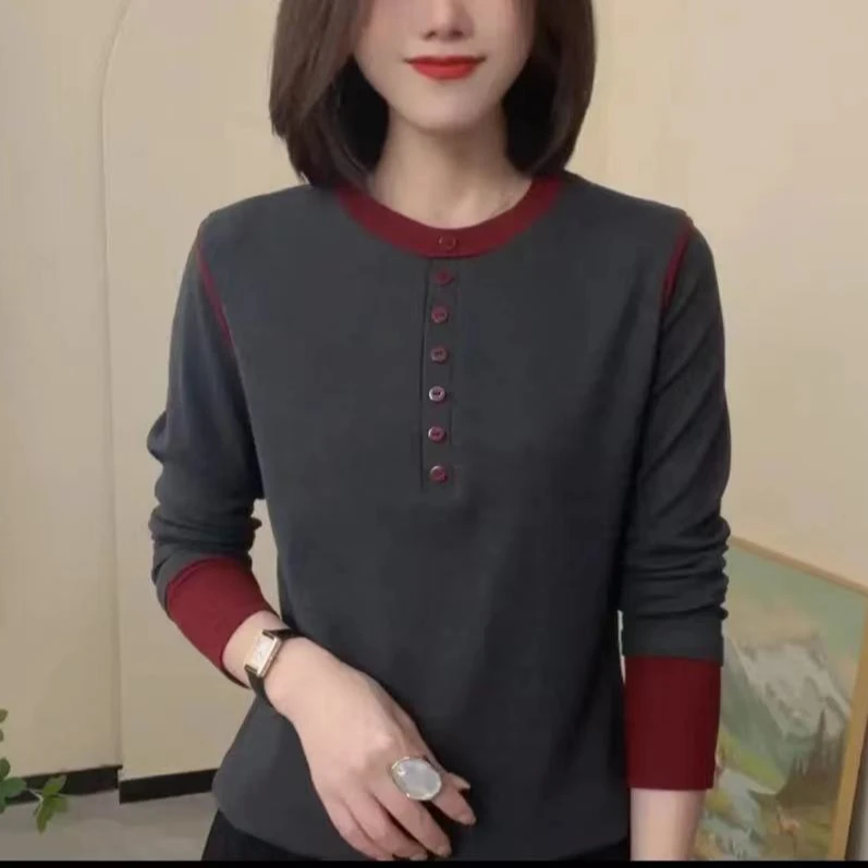 杨家安可拉红2024打底衫正肩长袖t恤秋季新款爆款显瘦遮肚子上衣