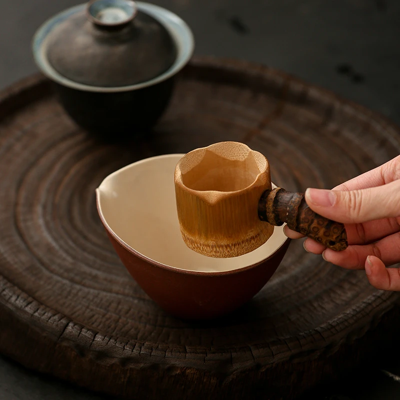 手工竹根茶漏日式茶道分茶器竹过滤器茶道配件防烫竹制品