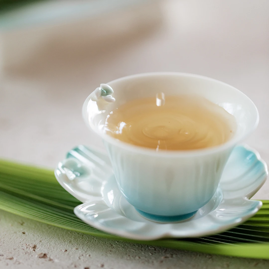 海梦蓝高档手工梦丹花茶杯手捏花杯子陶瓷功夫茶具釉下彩手绘