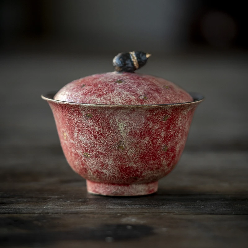 洒金陶瓷高档描金盖碗手工粗陶中式美学高端茶具二才盖碗泡茶