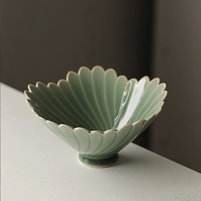 慕兮越窑青瓷茶点果盘水果盘功夫茶具茶道零配建水条形陶瓷盘茶碗