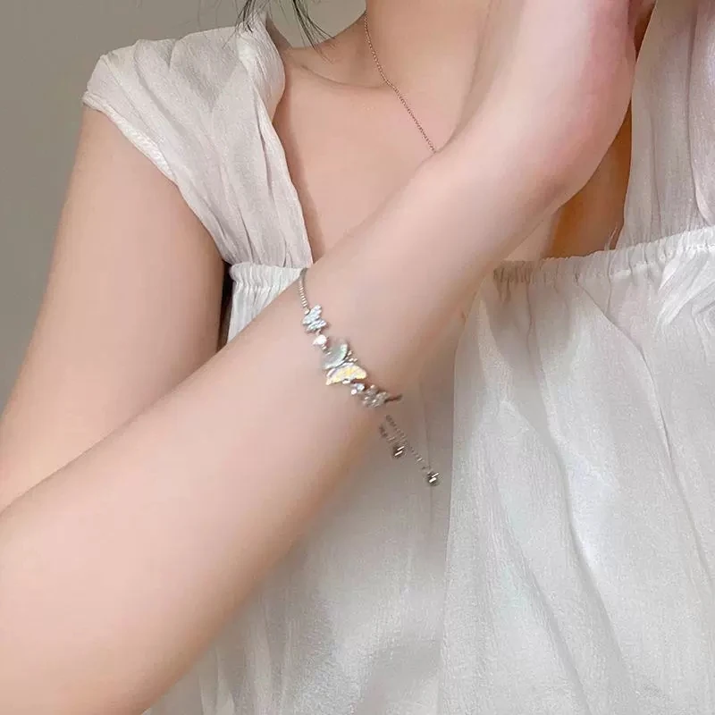 手链 蝴蝶抽拉ins小众设计简约高级感手合金